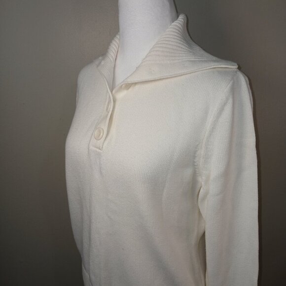 AUGUST SILK CREAM SWEATER BUTTON UP COLLAR BUTTON CUFF WOMENS SIZE LARGE - Picture 3 of 7